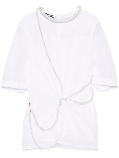 Moschino Faux Pearl-detail T-shirt In 白色