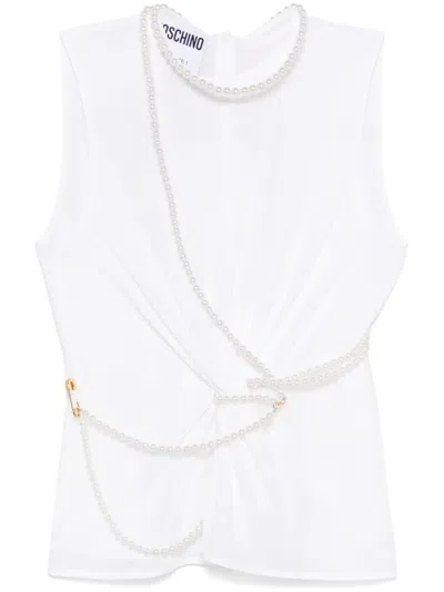 Moschino Faux Pearl-detail Tank Top In 白色