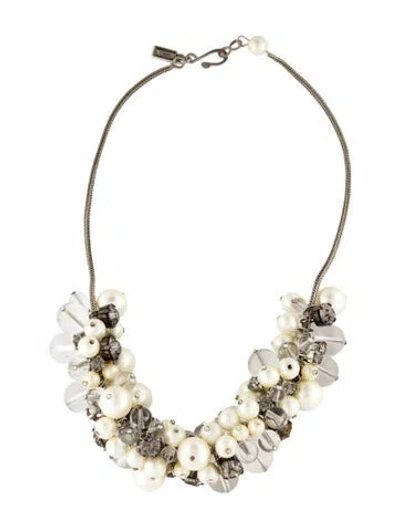 Pre-owned Moschino Faux Pearl, Glass, And Crystal Cluster Choker Necklace, 16.5" In Multi