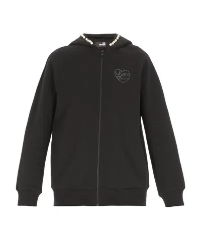 Moschino Faux-pearl Zipped Fleece Hoodie In Black
