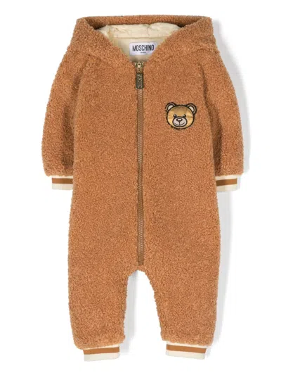 Moschino Babies' Faux-shearling Pop-up Ears Pajama In Brown