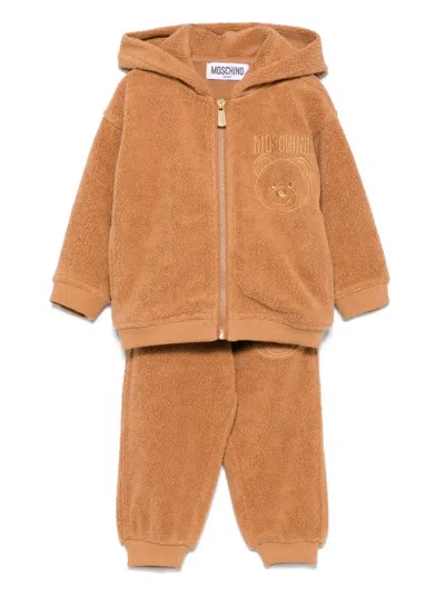 Moschino Babies' Faux-shearling Tracksuit In Brown