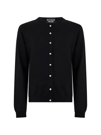 Moschino Faux-pearl-button Wool Cardigan In Black