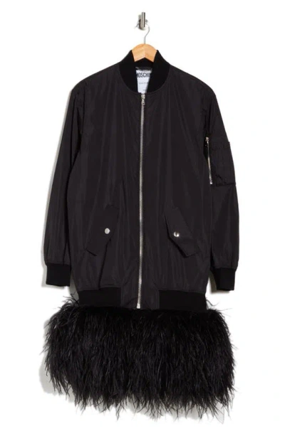 Moschino Feather Trim Bomber Jacket In Black