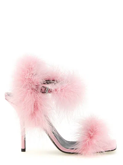 Moschino Feathered Viscose Stiletto Heel Sandal In Pink