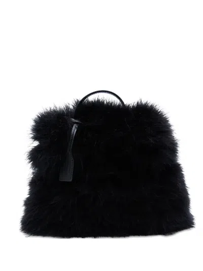 Moschino Feathers Top Handle Tote Bag In Black