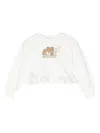 Moschino Kids' Felpa Con Rouches E Stampa Teddy Bear In White