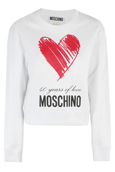 Moschino Felpa Di Cotone Organico In Fantasia Bianco