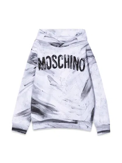 Moschino Kids' Felpa In Cotone Con Cappuccio In White