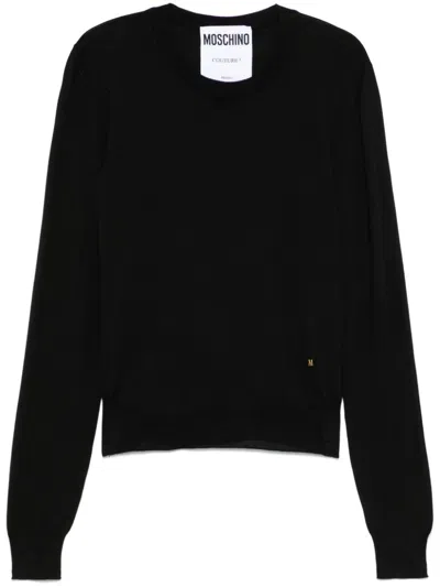 Moschino Wool Knit Crewneck Sweater In Black