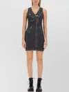 Moschino Fitted V-neck Mini Dress With Decorative Zippers In Gray