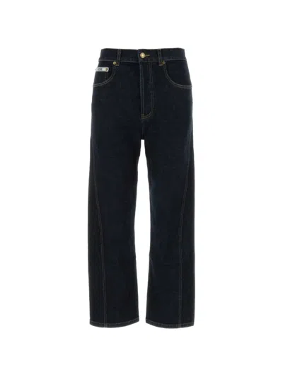 Moschino Indigo Cropped Five Pocket Cotton Denim Pants In Black