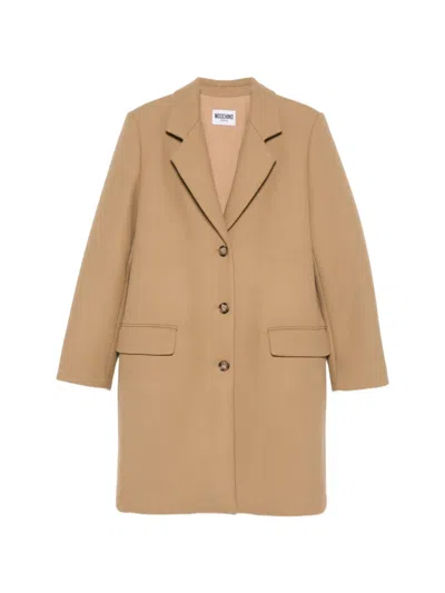 Moschino Flap-pocket Coat In Brown