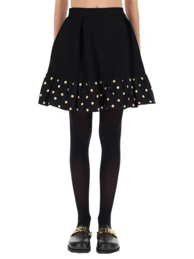 Moschino Midi Skirt With Polka Dots And Ruffles In Black