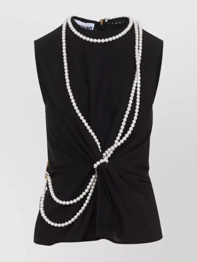 Moschino Flared Hem Knot Detailing Pearl Embellishments In Black