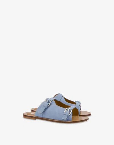 Moschino Flat  Buckle Sandals In Blue