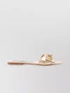Moschino Flat Sole Open Toe Sandals With Metallic Crystal Embellishments In Cream