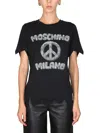 Moschino X The Flintstone Black Organic Cotton Logo Print T-shirt In Black