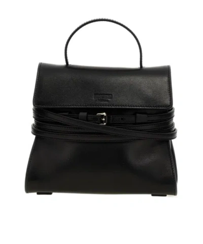 Moschino Tie Me Logo Embossed Small Tote Bag In Black