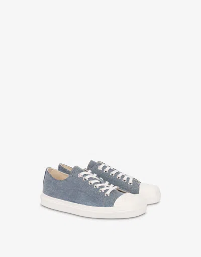 Moschino Flocked Denim Sneakers In Blue