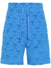 Moschino Mens Blue Branded Drawstring-waist Cotton-blend Jersey Shorts