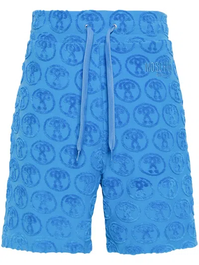 Moschino Flocked Drawstring Track Shorts In Blue