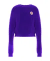 Moschino Floral-appliqué Crewneck Brushed Jumper In Purple