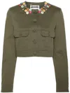 Moschino Floral-appliqué Cropped Jacket In 绿色