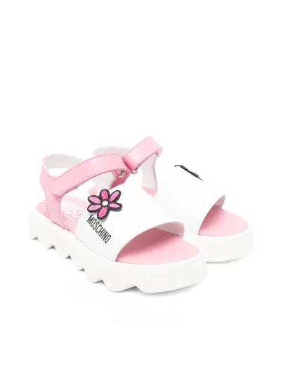 Moschino Floral-appliqué Leather Sandals In White