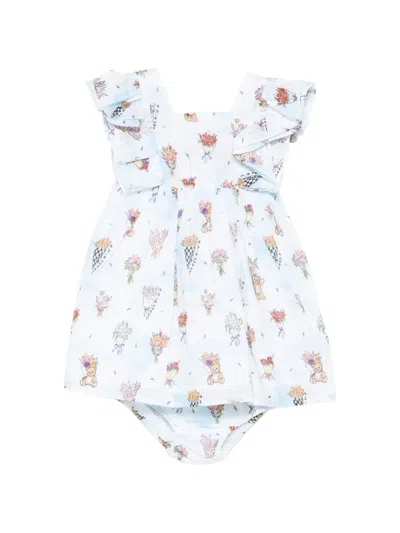 Moschino Babies' Floral-detail Ruffled Dress In Blue
