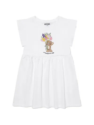 Moschino Kids' Floral-embroidered Dress In White