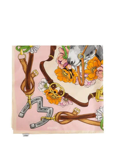 Moschino Floral Equestrian Silk Scarf In Multi