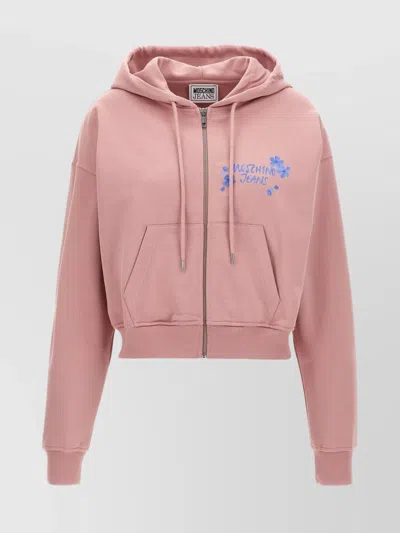 Moschino Floral Hooded Top With Front Pocket Detail In Pink