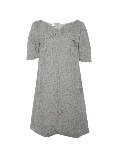 Pre-owned Moschino Floral Jacquard Bow-detail Shift Dress In Gray