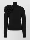 Moschino Black Turtleneck Sweater With Flower Detail In Black