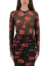 Moschino Floral Print Crew Neck Sheer Fabric Top