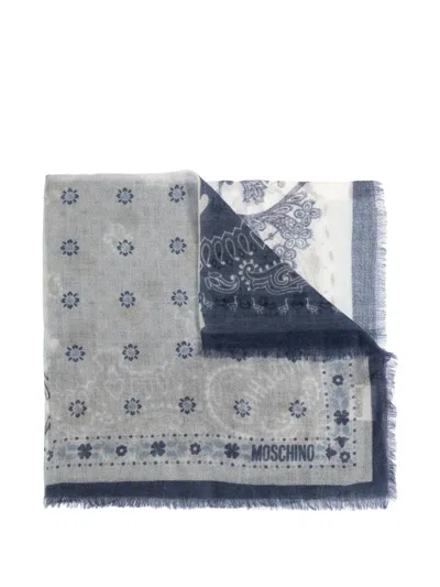 Moschino Floral-paisley Cashmere Scarf In Gray