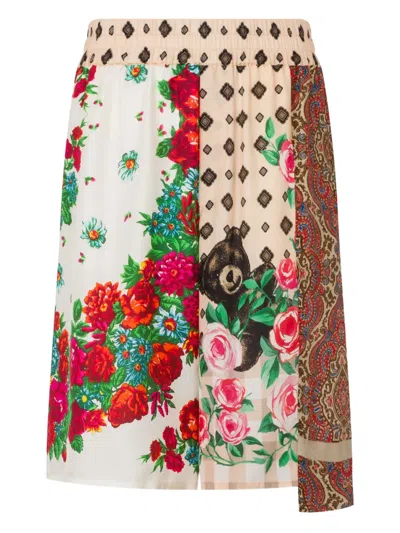 Moschino Knee Length Silk Nylon Shorts Bear Floral In Multi