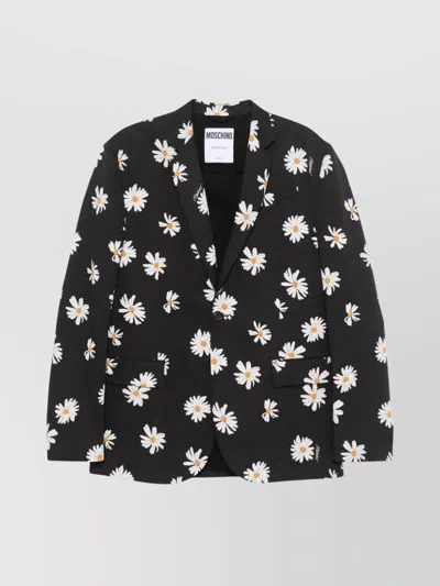 Moschino Floral Pattern Blazer Notched Lapels In Black