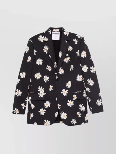Moschino Floral Pattern Blazer With American Rear Vent In Black