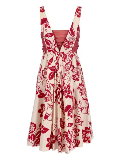 Pre-owned Moschino Floral-print Bow Dress In Red