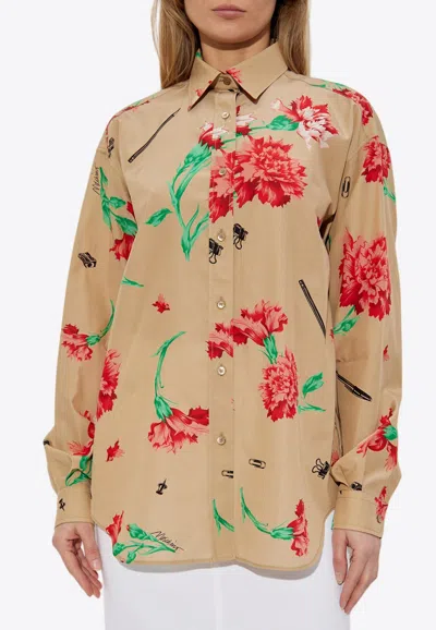 Moschino Floral-motif Long-sleeved Shirt In Multi