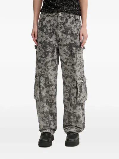 Moschino Floral-print Cargo Jeans In Gray