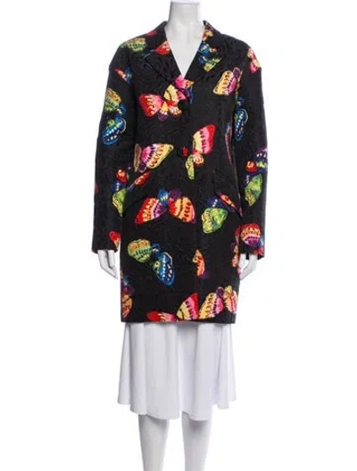Pre-owned Moschino Floral Print Coat In Black
