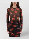 Moschino Floral Print Crew Neck Sheer Fabric Top In Black