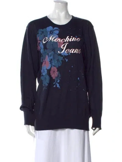 Pre-owned Moschino Floral Print Crew Neck Sweatshirt In Blue
