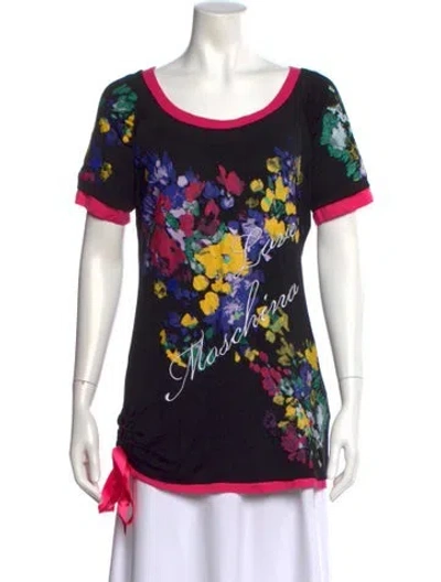 Pre-owned Moschino Floral Print Crew Neck T-shirt In Black