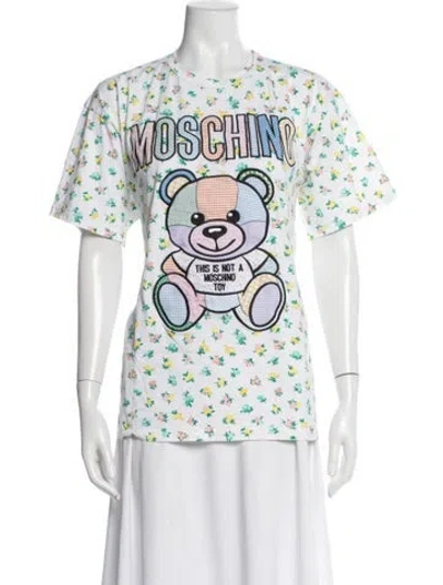 Pre-owned Moschino Floral Print Crew Neck T-shirt In White