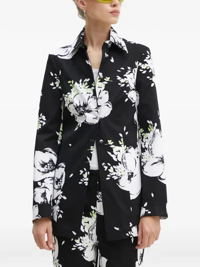 Moschino Floral-print Denim Jacket In Black
