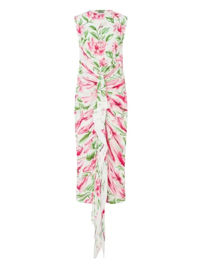 Moschino Drapiertes Midikleid Mit Blumen-print In Pink